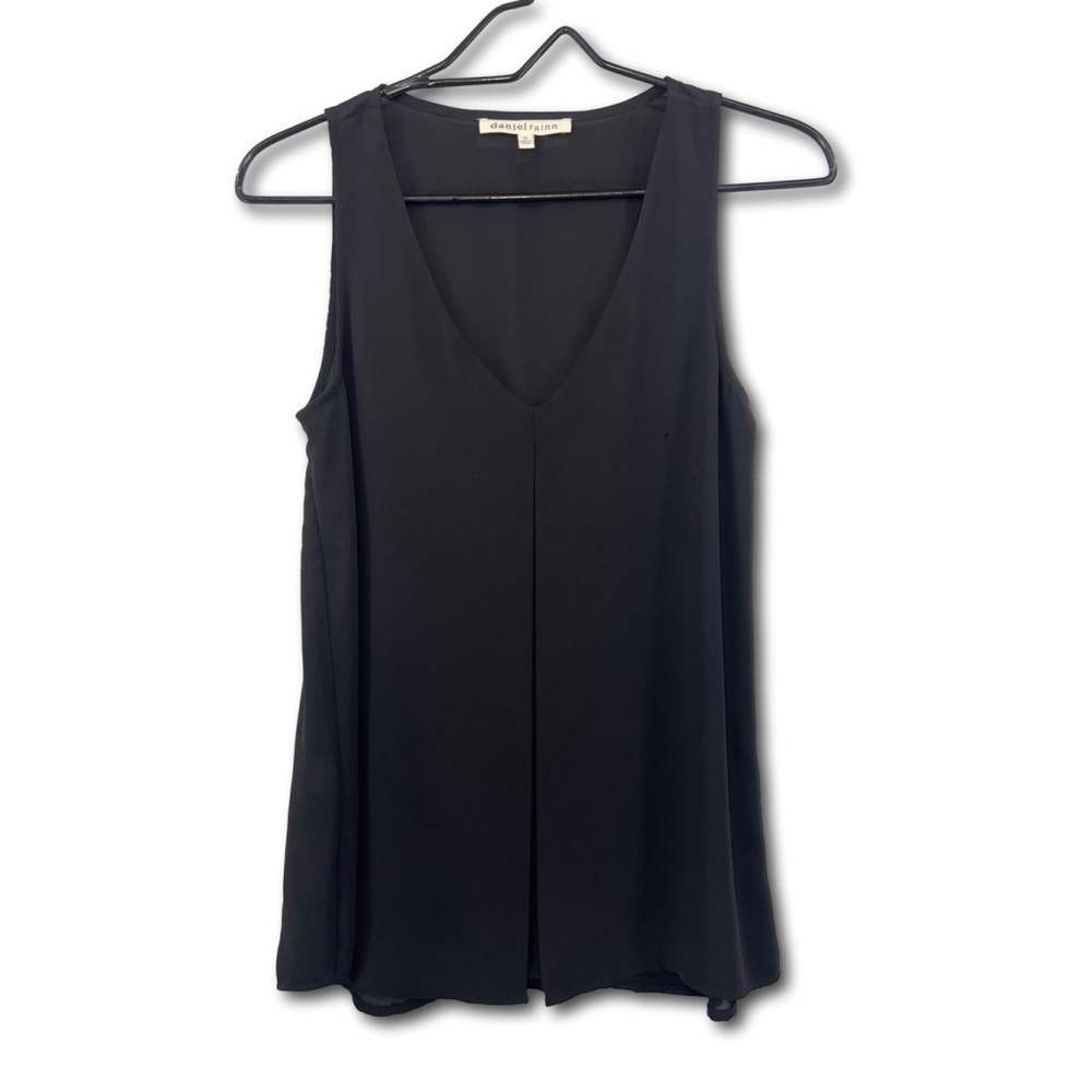 Daniel Rainn Women's Black Pleated V Neck Top Size XSmall Blouse Office Workwear